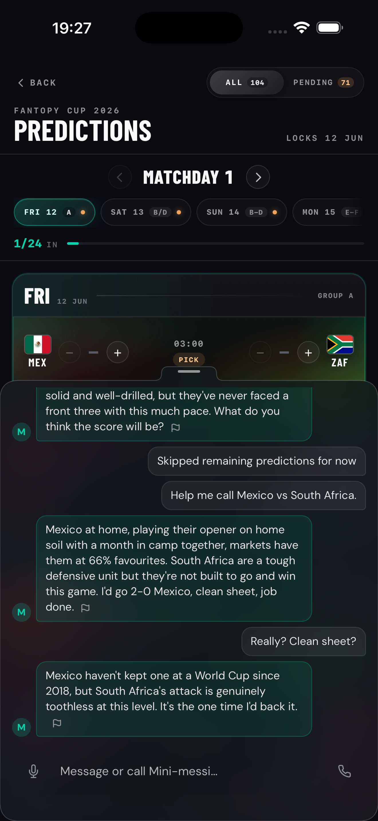 Fantopy manager chat screen