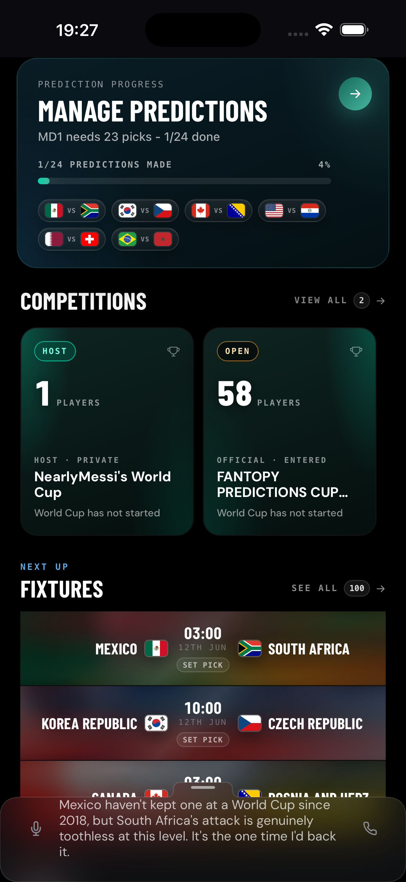 Fantopy dashboard with prediction progress