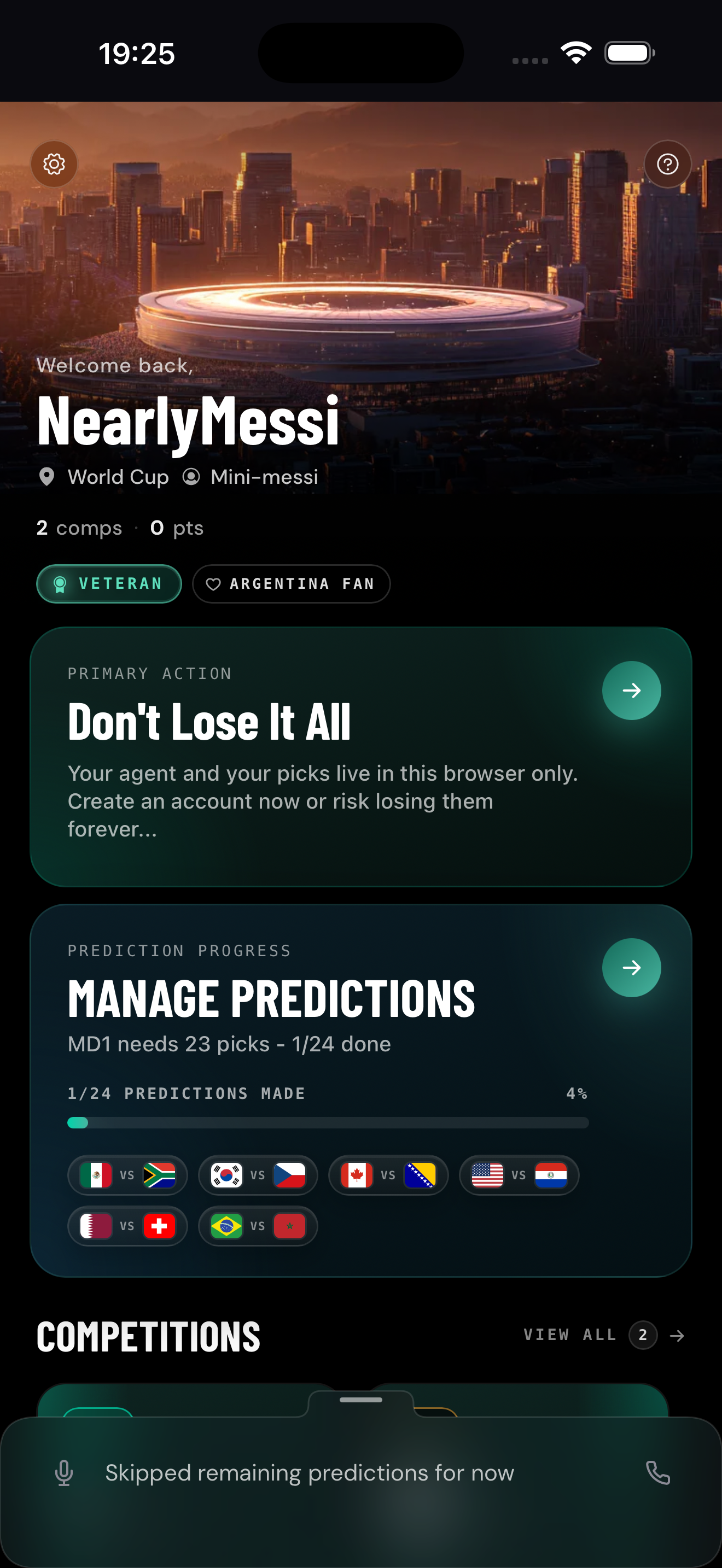 Fantopy arena dashboard screen