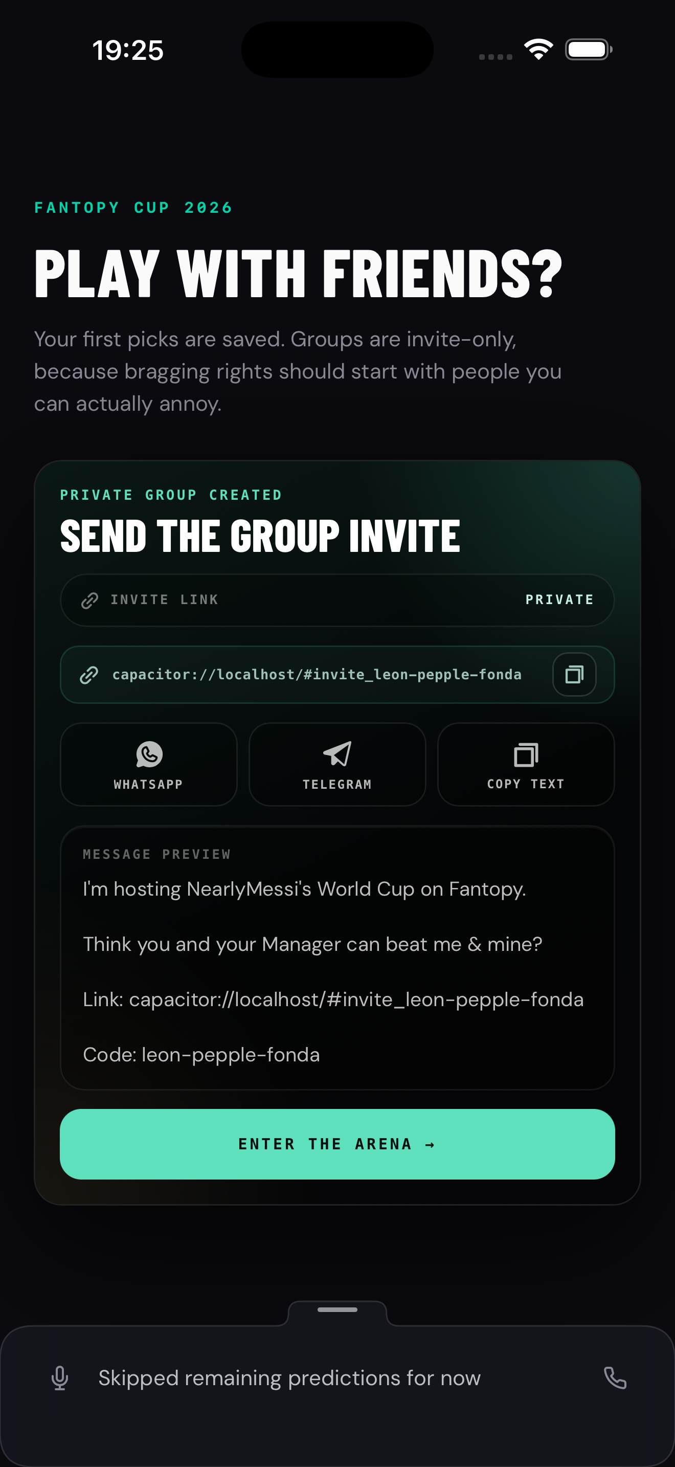 Fantopy group invite screen