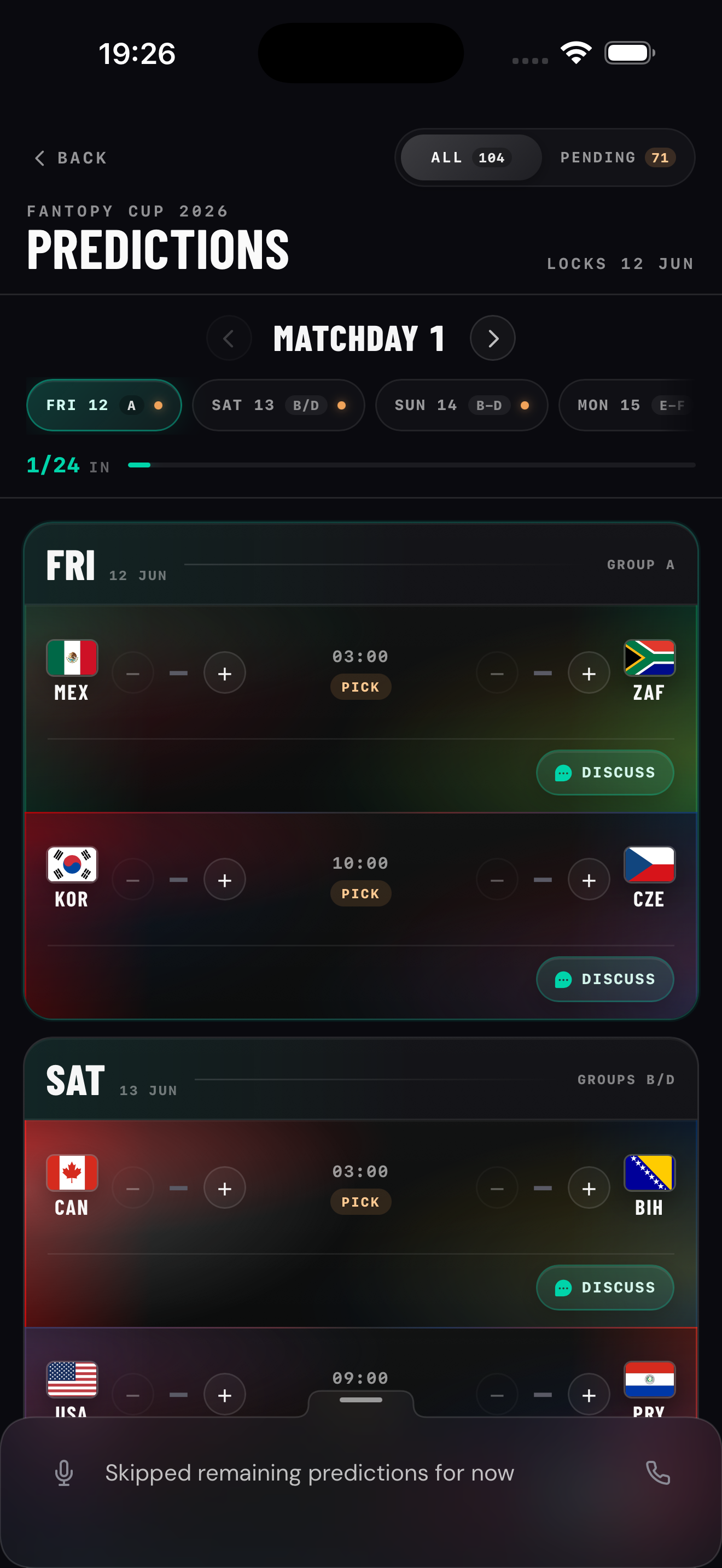 Fantopy predictions screen