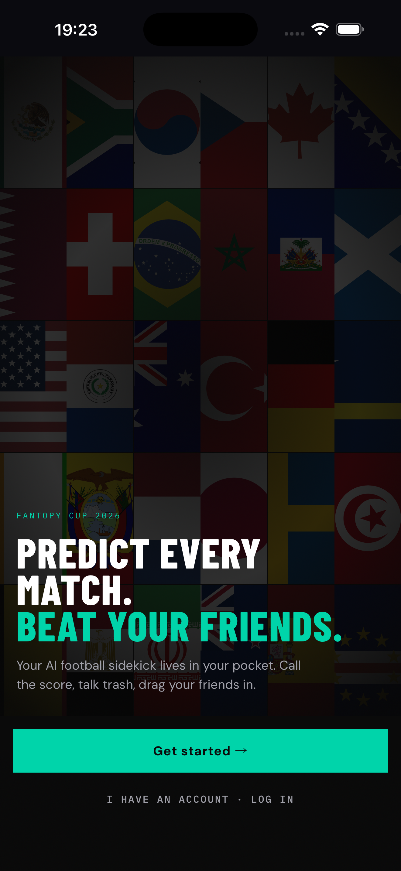Fantopy app start screen